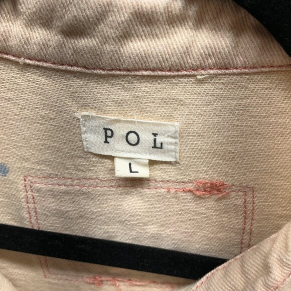 POL LARGE DENIM JACKET PAINTED & DISTRESSED! 25.50" PTP - Picture 2 of 11
